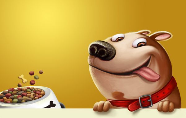 تصویر یک سگ خنده دار با یک کاسه غذا