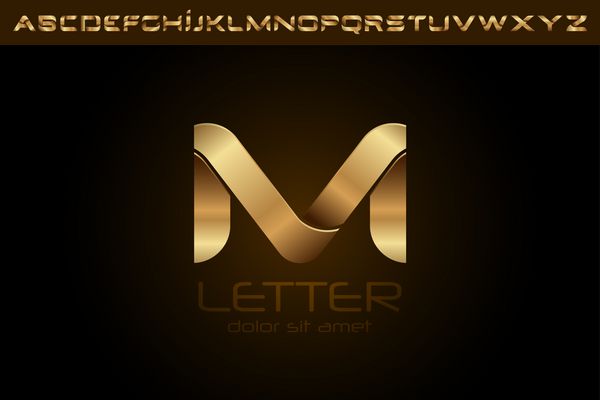 نامه طلا جلا داده شده M الفبای طراحی لوگو