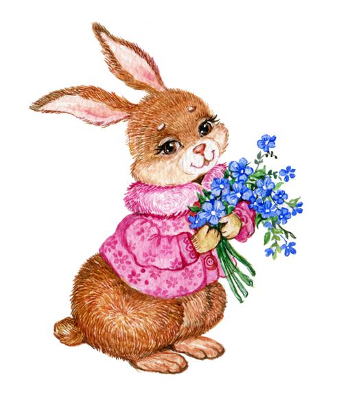 روز ولنتاین خرگوش ناز آبرنگ تصویر اسم حیوان دست اموز کارت پستال