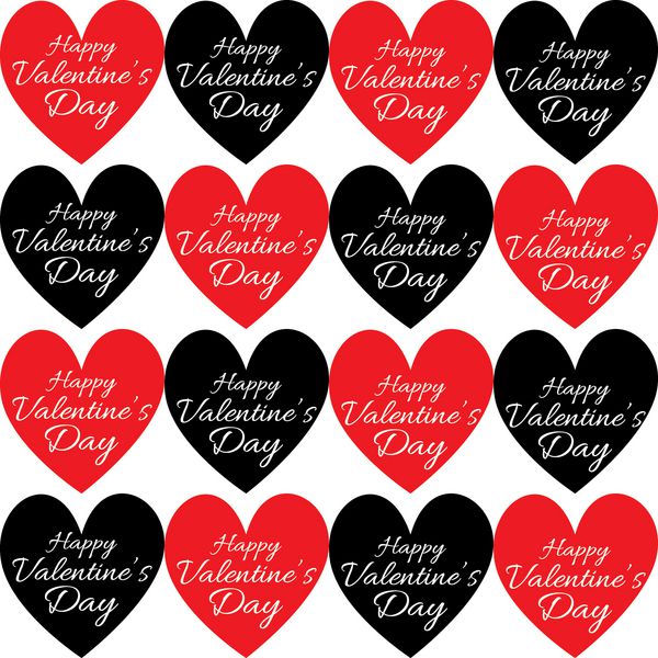 کارت تبریک روز ولنتاین مبارک چند قلب قرمز و سیاه با متن خوش آمد گویی در مورد آنها تصویر برداری بردار دیجیتال