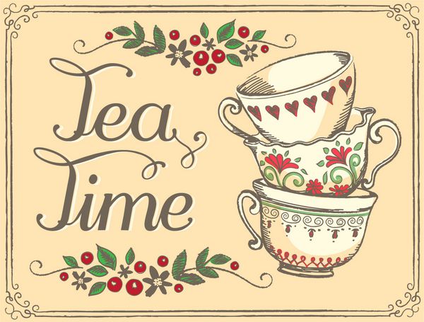 تصویر چای با فنجان ناز رسم آزادانه طرح