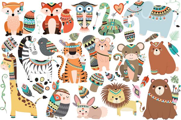 جنگل و جنگل حیوانات قبیله ای مجموعه مجموعه ای جداگانه