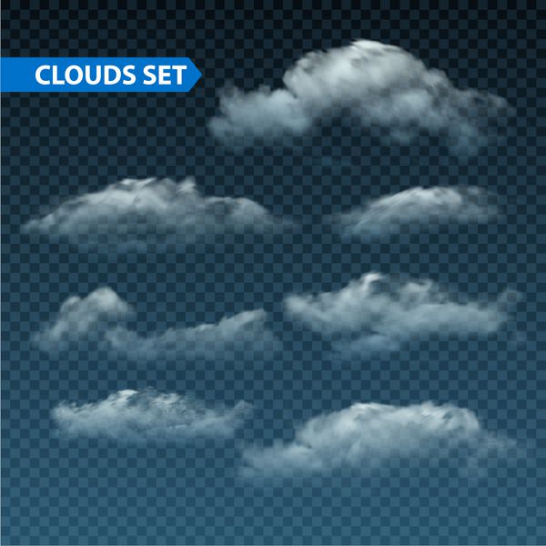 مجموعه ای از ابرهای شفاف شباهت واقعی واقع شده تصویر برداری EPS10