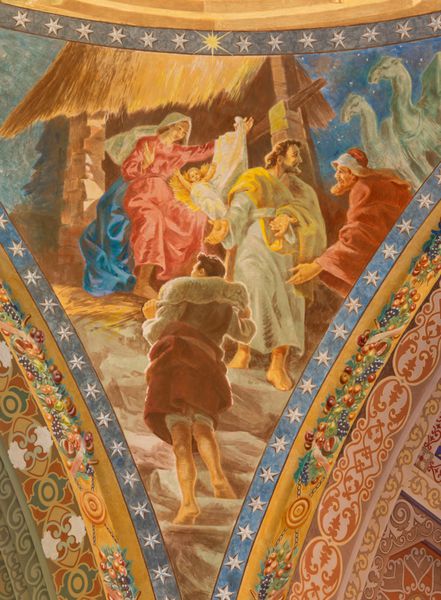 رم ایتالیا 10 مارس 2016 جزئیات فستیوال تولد عیسی 1965-1965 در کلیسا کلیسای کلیسای سانتا ماریا Ausiliatrice توسط کشیش سلسله و هنرمند Don Giuseppe Melle