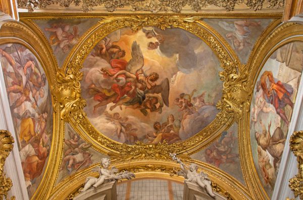 رم ایتالیا 9 مارس 2016 فرشتگان موسیقی فرسنگی توسط جوزپه چیاری 1595-1596 در غار کلیسای سنت آنتونی Padua در کلیسای Chiesa di Santa Maria در Aquiro