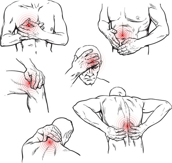 مجموعه ای از قطعات بدن مرد انواع مختلفی از تصاویر بردار بدن درد اختلال در پشت و گردن بیماری های زانو و پوست سوء تغذیه روده یا معده درد قفسه سینه و قلبی طرح