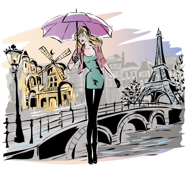 مد روز دختر باربی در پاریس دست کشیده شده تصویر پس زمینه با مدل
