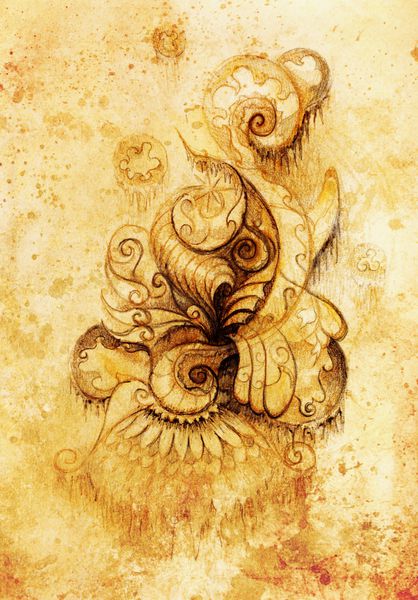 نقاشی های تزئینی فیلیگرن بر روی کاغذ با مارپیچ گلبرگ های گل و ساختار شعله اثر سپیفی