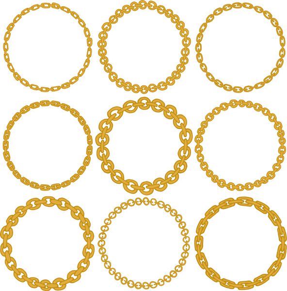 مجموعه ای از 9 قاب مرزی دایره تزئینی گردنبند طلا زنجیره ای برای استفاده به عنوان یک عنصر تزئینی برای لوگو یا نشان این الگوی برس شما می توانید در مجموعه من پیدا کنید