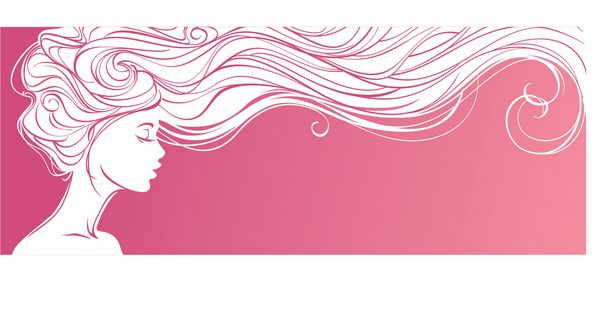 تصویر برداری زیبا از زن بلند مو در پس زمینه صورتی طراحی مفهوم سالن های زیبایی آبگرم لوازم آرایشی صنایع مد و زیبایی