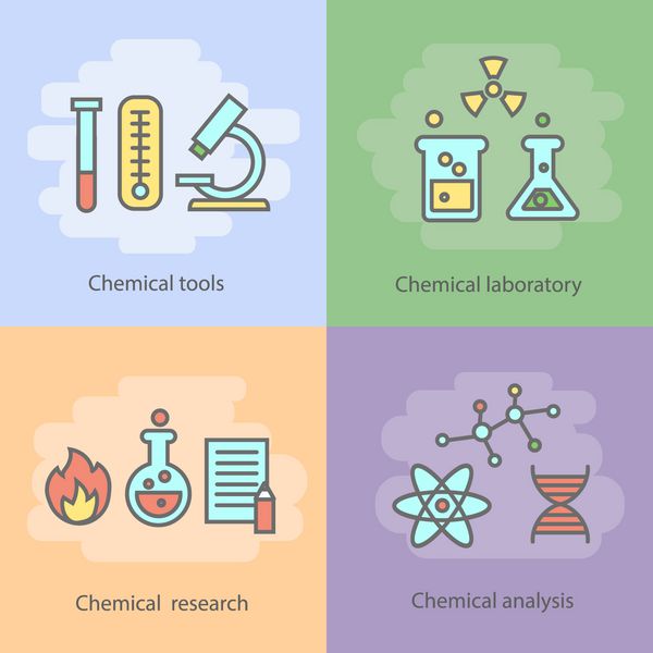 مفهوم آزمایشگاه شیمی با ابزار آلات آزمایشگاهی و آزمایشات واکنش برداری