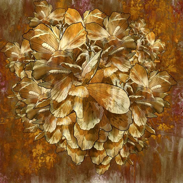 چكيده گل طلایی با گرانج بافت در سبک نقاشی رنگ و روغن تصویر