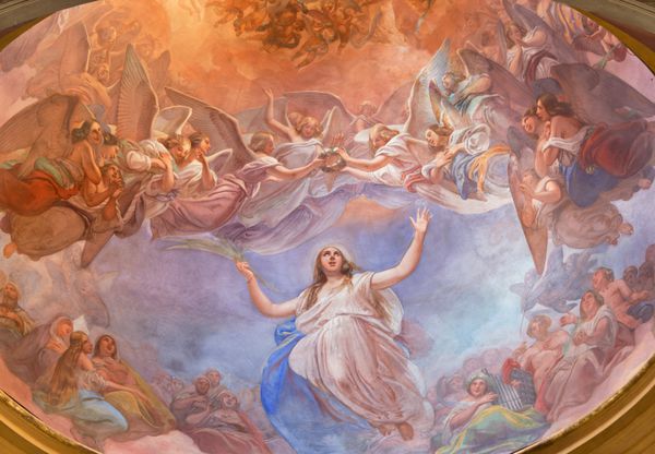 CREMONA ایتالیا 24 مه 2016 نقاشی ابرنگی تدریج Agata سنت در آن را در کلیسای سانتا Chiesa دی Agata توسط جیووانی Bergamaschi از پایان 19 درصد