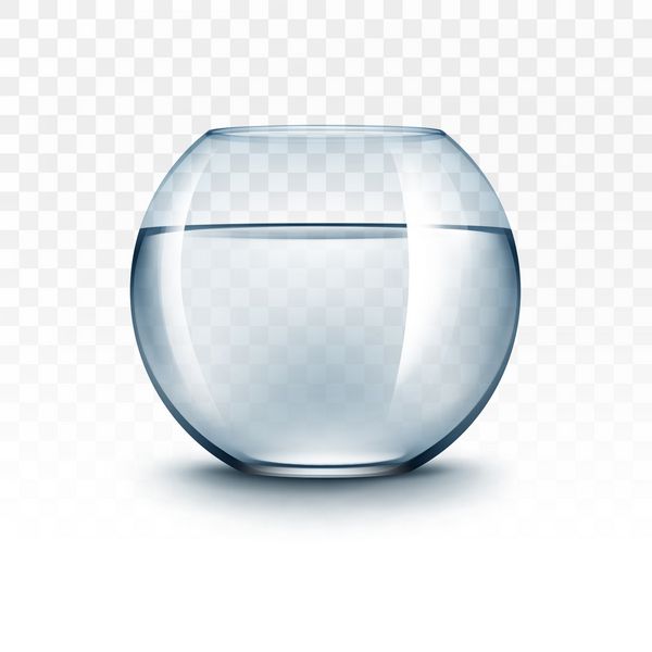 بردار واقع بینانه شیشه شفاف آبی براق Fishbowl آکواریوم با آب بدون ماهی جدا شده در پس زمینه سفید
