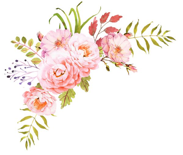 دسته گل گل بوهمی ترکیب تزئینی برای دعوت عروسی بوهمی و رزرو کارت تاریخ تصویر آبرنگ