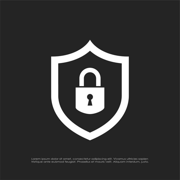 چکیده تصویر امنیتی آیکون بردار جدا شده بر روی زمینه سیاه و سفید نماد امنیت سپر نماد امنیت قفل