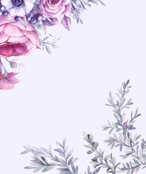 طراحی کارت های آبرنگ با دسته گل دست نقاشی های گل مصنوعی جدا شده بر روی زمینه سفید شاخه های شاخه ای از شاخه های شاخه ای از اوکالیپتوس گل صد تومانی گل رز Anemone انواع توت ها برگ ها