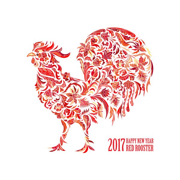 خروس قرمز برای سال های چینی سال 2017 الگوی گل دودل