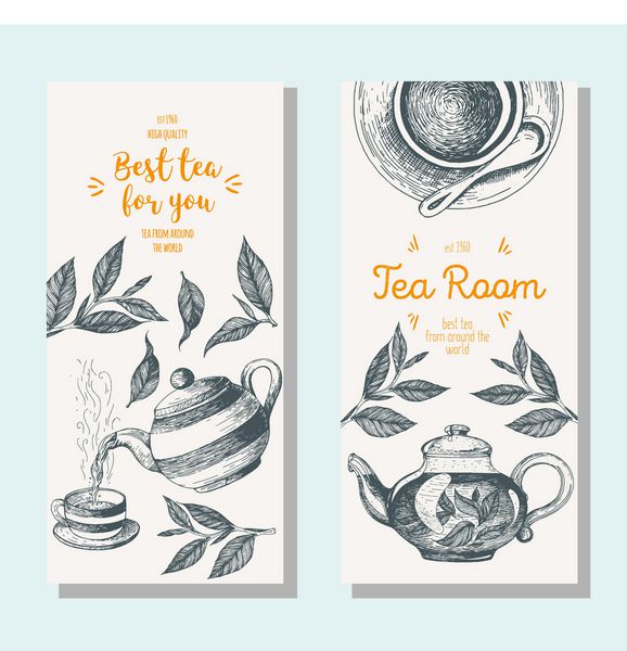 مجموعه بنر چای مجموعه فلیکر عمودی برای طراحی چای گرافیک خطی تصویر برداری