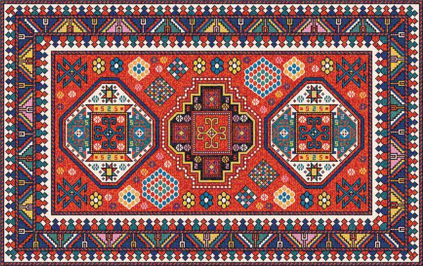 فرش کاذب موزاییک رنگارنگ با تزئین هندسی عامیانه سنتی الگو قاب فریم فریم تصویر برداری 10 EPS