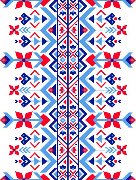 تزئین نارگیل بردار الگوی بدون درز اسکاندیناوی زمستان طراحی مرز برای پارچه مد نساجی نساجی گلدوزی متقابل پس زمینه نروژی با رنگ قرمز و آبی