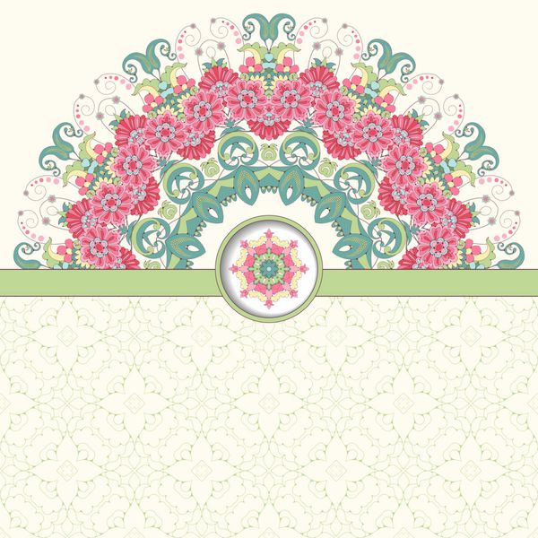 کارت چکیده با الگوی گل گل سبک شرقی شرقی برای متن خود جای دهید ظریف سبز و صورتی