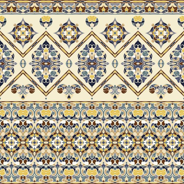 الگوهای قومی یکپارچه برای مرز انگیزۀ شرقی تکراری برای طراحی پارچه یا کاغذ فریز رنگی به سبک عربی