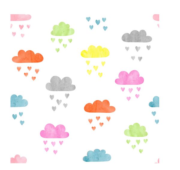 الگوی ابری رنگی بدون درز آبرنگ باران از قلب تصویر برداری