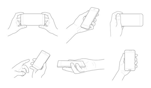 طرح و خطوط وکتور تلفن همراه در دست با انگشتان دست