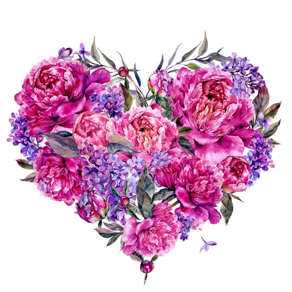 دکوراسیون گلدار شکل قلب آکواریک ساخته شده از Peonies رنگی Fuchsia Lilac و Foliage است دکوراسیون عروسی سبک در سبک سفید