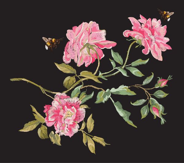 گل گل الگو الگوی گل با peonies و زنبورها مجموعه ای از دسته گل های تزئینی