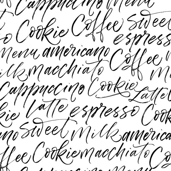 الگوی قهوه بدون درز قهوه Latte شیر Macchiato عبارات Americano تصویر جوهر تزئین دست برای کاغذ بسته بندی شده
