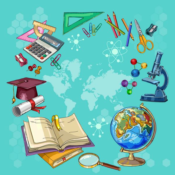 آموزش و پرورش و علم کتاب دانش را باز کنید نماد علم و آموزش بازگشت به مفهوم مدرسه عناصر آموزش مدرن ابزار مدرسه