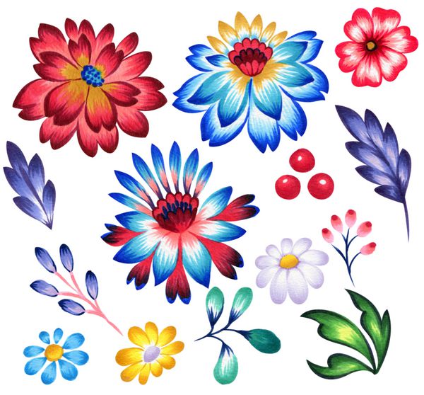 گل های محلی برای طراحی گرافیک مجموعه ای از سبک زیبا قومی گل تصویر بسیاری از نقاشی های قومی برای طراحی