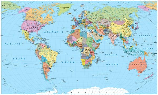 نقشه رنگی جهان مرزها کشور ها جاده ها و شهرهای نقشه بردار نقشه جهان