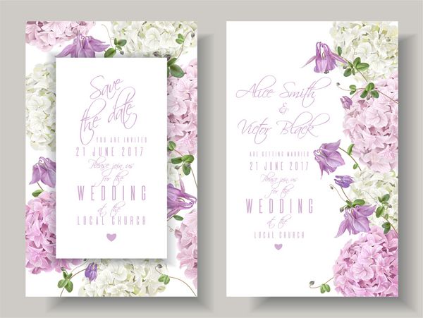 دعوت عروسی بردار با گل هادسنه و زنگ در پس زمینه سفید طراحی گل برای لوازم آرایشی عطر محصولات مراقبت از زیبایی می تواند به عنوان کارت تبریک استفاده شود