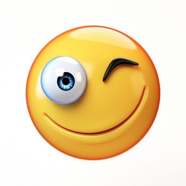 چشمک زننده Emoji جدا شده بر روی زمینه سفید صورت لبخند شکلک 3D رندر