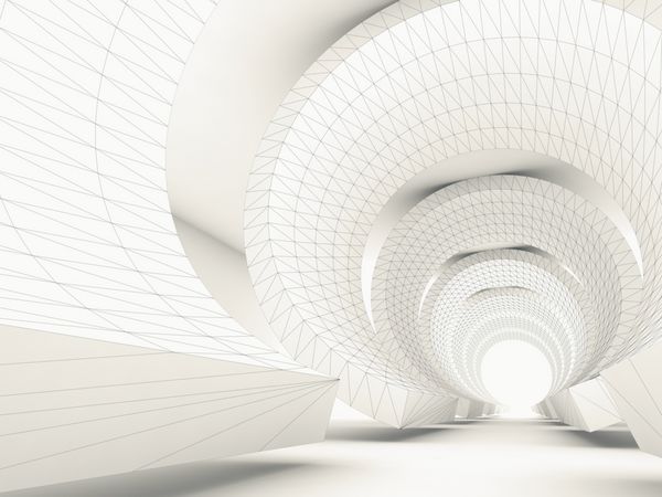 تونل تلطیف طراحی شده با خطوط ساختمانی قاب سیم پس زمینه دیجیتال چکیده تیره تصویر 3D رندر