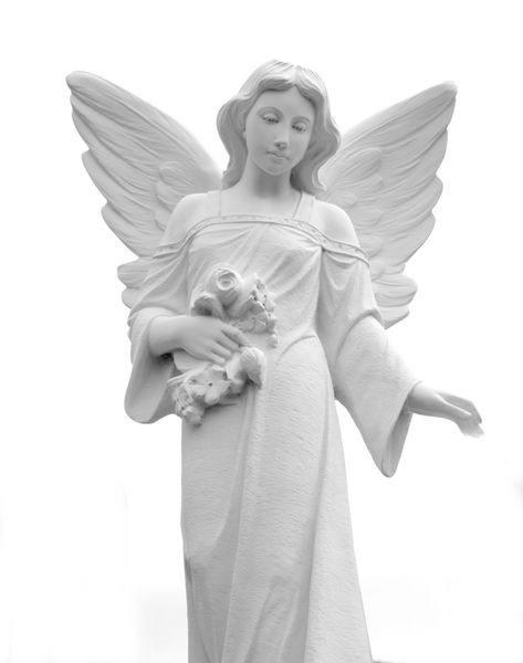 مجسمه سنگ مرمر عتیقه از یک فرشته بالدار با دست کشیده شده