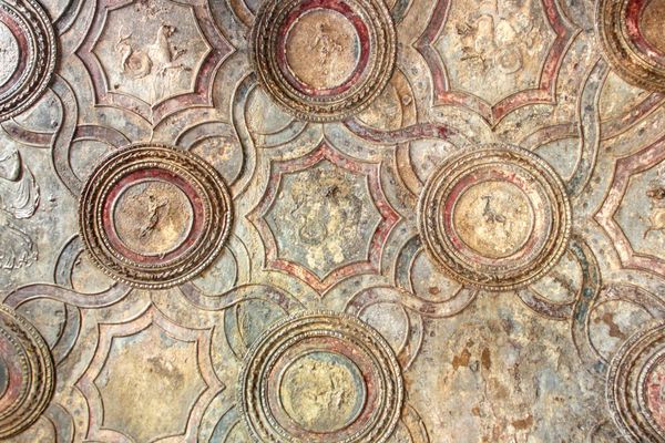 نقاشی های دیواری نقاشی دیواری در پمپی ایتالیا شهر باستانی رومی که توسط فوران کوه وزوویوس تخریب شده است