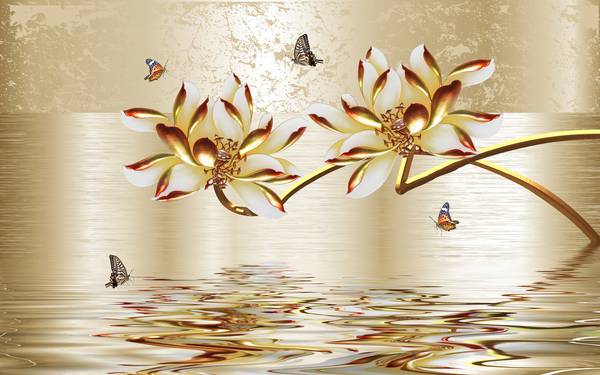 پوستر دیواری سه بعدی گل های هلندی طلایی