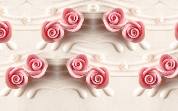 پوستر دیواری سه بعدی گل های صورتی خمیری شکل