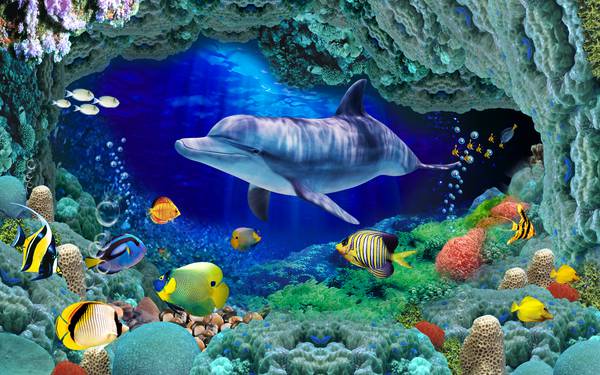 پوستر دیواری سه بعدی اقیانوس و ماهی ها