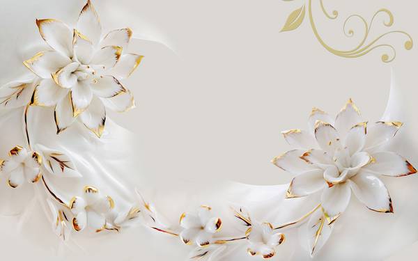 پوستر دیواری سه بعدی گل های هلندی سه و طلایی در پس زمینه سفید