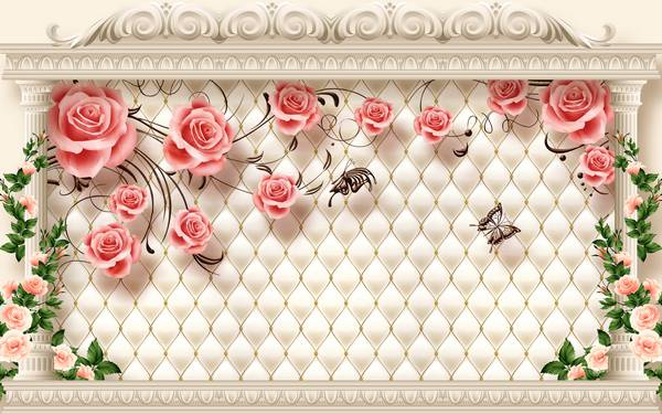 پوستر دیواری سه بعدی گل های هلندی صورتی و پس زمینه سفید