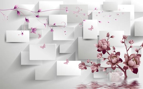 پوستر دیواری سه بعدی گل های صورتی در آب