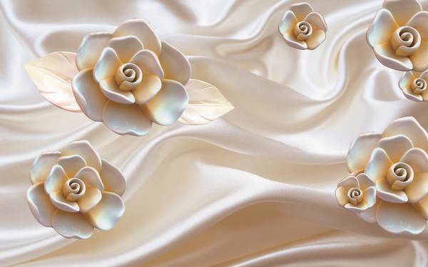 پوستر دیواری سه بعدی گل های دورنگ طلایی و سفید براق