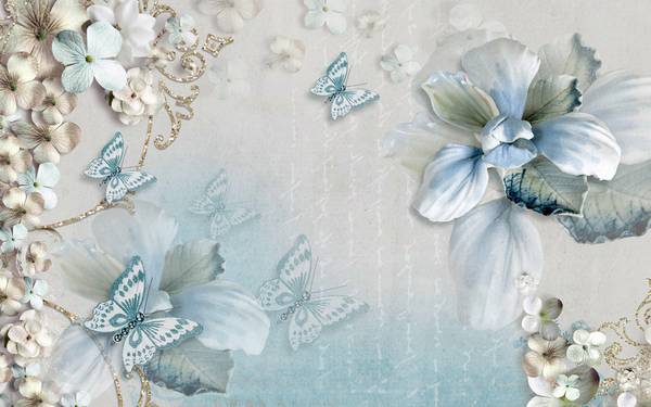 پوستر دیواری سه بعدی گل های آبی آسمانی