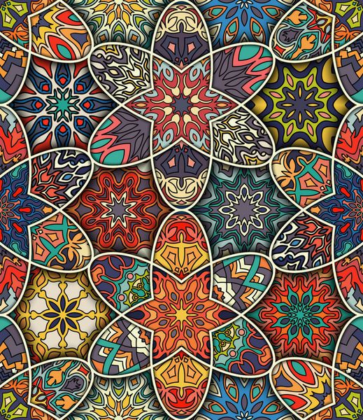 الگوی بدون درز پرنعمت با عناصر گلدار و mandala پس زمینه کشیده شده است می توان برای پارچه کاغذ دیواری کاشی بسته بندی پوشش و فرش استفاده کرد اسلام عربی هند و عتیقه