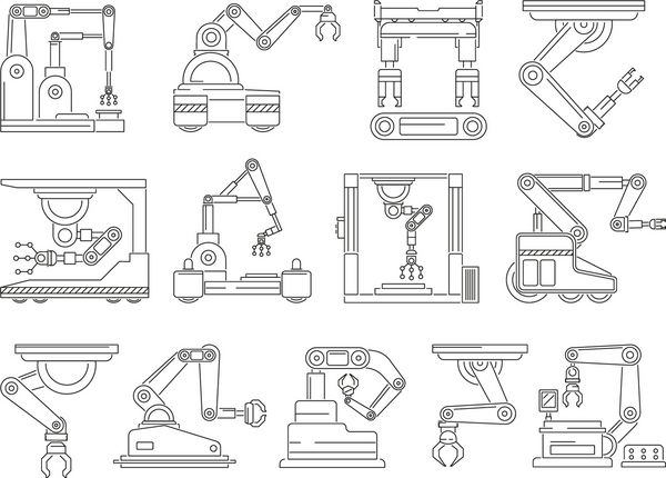 ماشین آلات رباتیک برای تولید مجموعه تصاویر بردار خط مونو ماشین مکانیکی صنعتی دستی خط تولید تکنولوژی تولید تصویر
